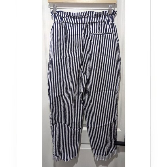 Zara | Paperbag Tie-Waist Pants in Blue Stripe - Picture 4 of 11